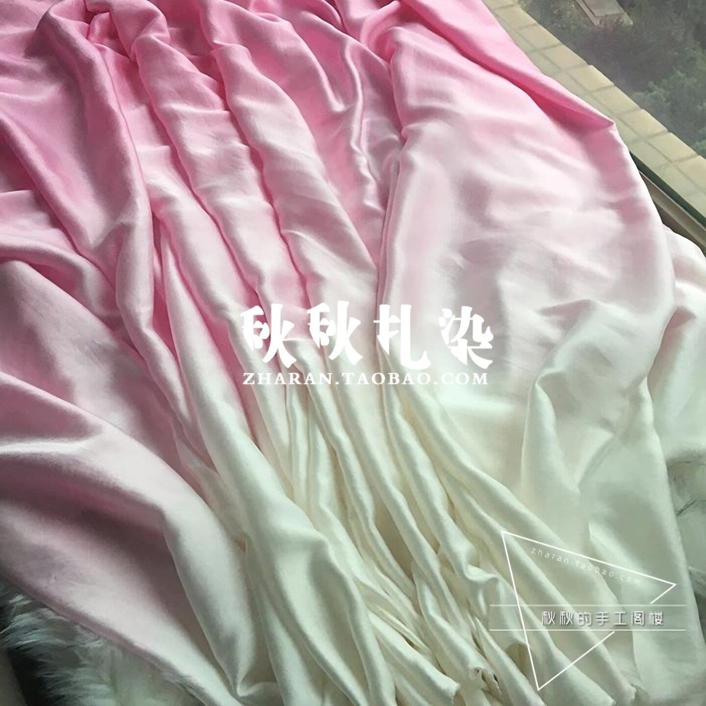 手工扎染定制颜色桑蚕丝真丝素绉缎16姆114厘米宽幅厚缎旗袍面料