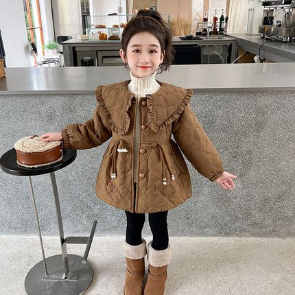 女童棉服2024新款加绒加厚冬季棉衣外套女宝宝薄款U夹棉秋冬款棉