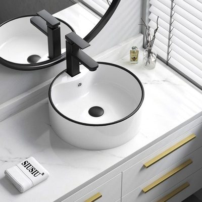 北欧哑光黑色陶瓷台上盆家用面盆洗手冷热龙头洗脸盘阳台洗漱池子