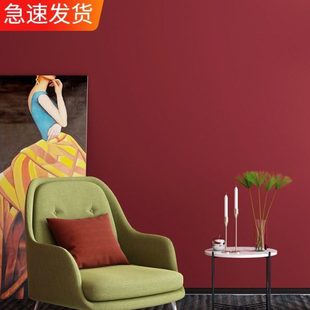 大红色墙纸复古中国风红色女卧室酒红色朱红色电视背景墙壁纸纯色