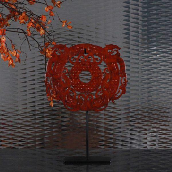 现代新中式雕刻镂空玉璧样板房间客厅书房别墅客厅玄关装饰品摆件