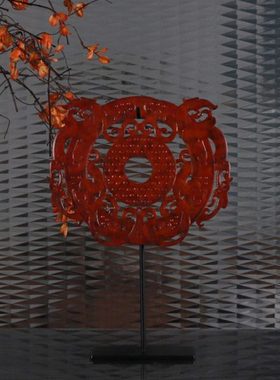 现代新中式雕刻镂空玉璧样板房间客厅书房别墅客厅玄关装饰品摆件