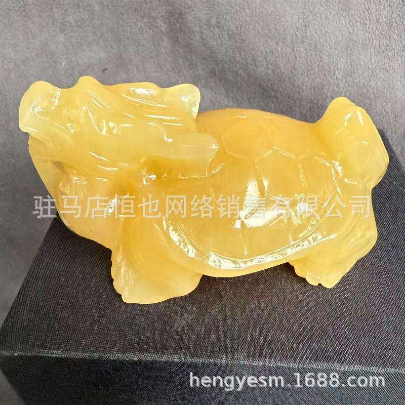 天然米黄玉龙龟工艺品小摆件