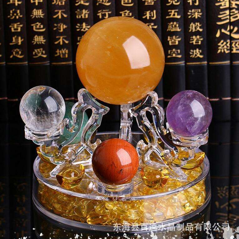 天然七彩水晶七星阵 水晶球风水摆件家居工艺品灵水晶石