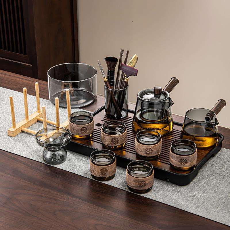 新中式高硼硅玻璃暮光侧把壶茶具套装耐热玻璃大容量泡茶壶可