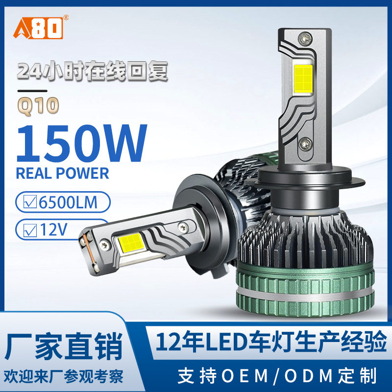 A80-汽车大灯LED灯Q10150W前大灯三铜管远近光一体车灯防水超亮