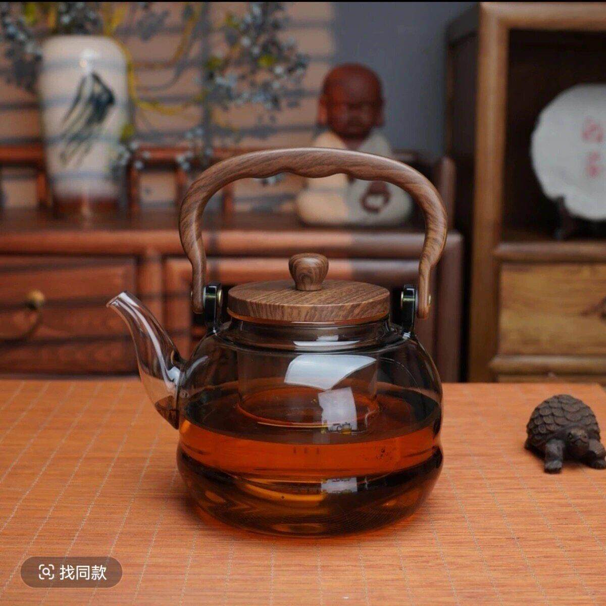 1200ML大容量蒸煮玻璃烧水壶高硼硅煮茶壶可明火加热家用烧水壶