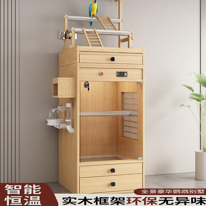 鹦鹉鸟笼别墅大型豪华实木鸟笼子防羽粉八哥宠物笼防溅定制鸟别墅