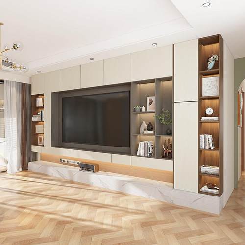 欧铂丽满墙电视柜一体组合墙柜悬挂式电视柜小户型客厅装修定制金
