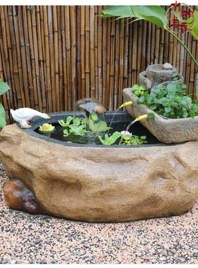 花园庭院露台太阳能假山喷泉流水景观养鱼池鱼缸阳台装饰造景摆件