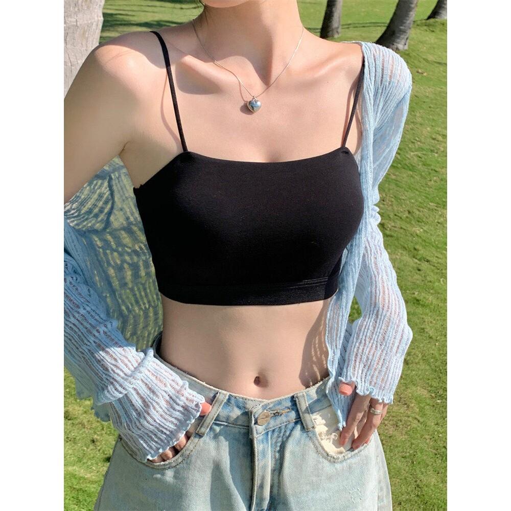 莫代尔裹胸内衣夏季带胸垫细带美背吊带薄款无钢圈胸罩抹胸式文胸