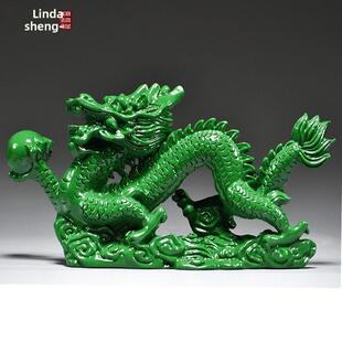 绿色木质飞龙摆件木雕刻制青龙十二生肖木龙吉祥物装饰实木工艺品