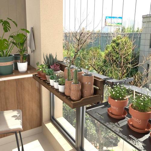 可折叠阳台栏杆防腐木花架实木悬挂式窗台护栏多肉植物置物展示架