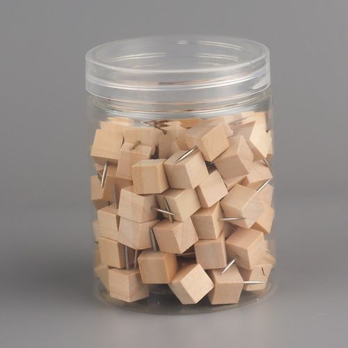 桶装100枚正方木质图钉原木按钉留言板摁钉照片墙固定创意工字钉