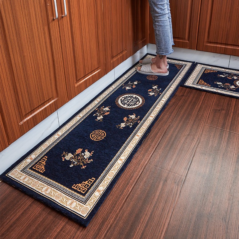 新中式提花绣花厨房地垫门口进门垫吸水防滑脚垫长条地毯吸油防油
