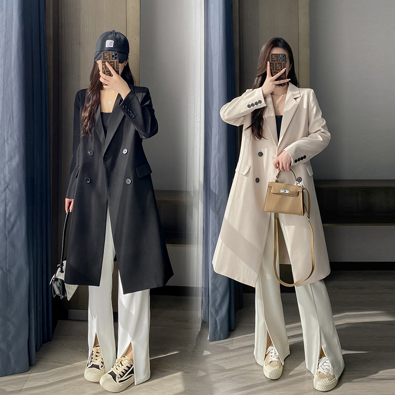 2025春秋新款高级感休闲英伦风宽松大码中长款西装过膝风衣外套女