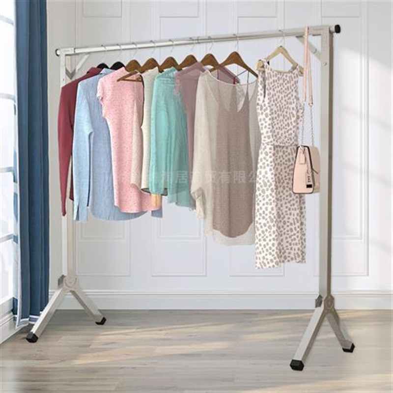 免安装折叠晾衣架单杆式不锈钢落地晒衣架室内阳台伸缩挂衣架