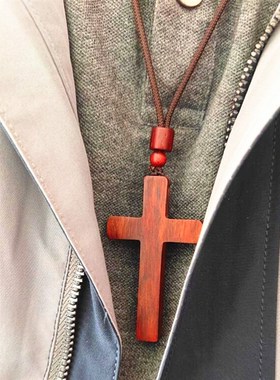 手工雕刻檀木十字架吊坠项链毛衣链车载挂件饰品乌木个性复古情侣