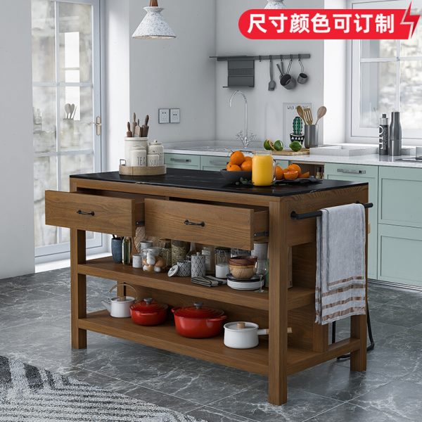 厨房中岛台单独料理台定制可移动开放式家用收纳操作台实木餐边柜