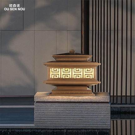 led新中式别墅大门柱头灯不锈钢云石门柱灯防水园林景观灯