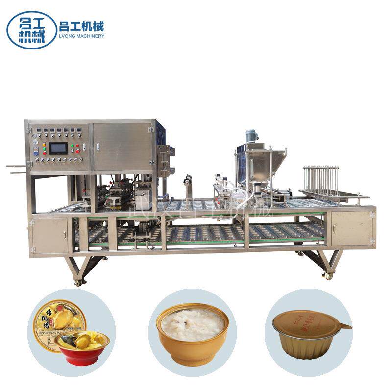 连续式全自动灌装包装机佛跳墙即食燕窝海鲜排骨汤定量封口压盖机