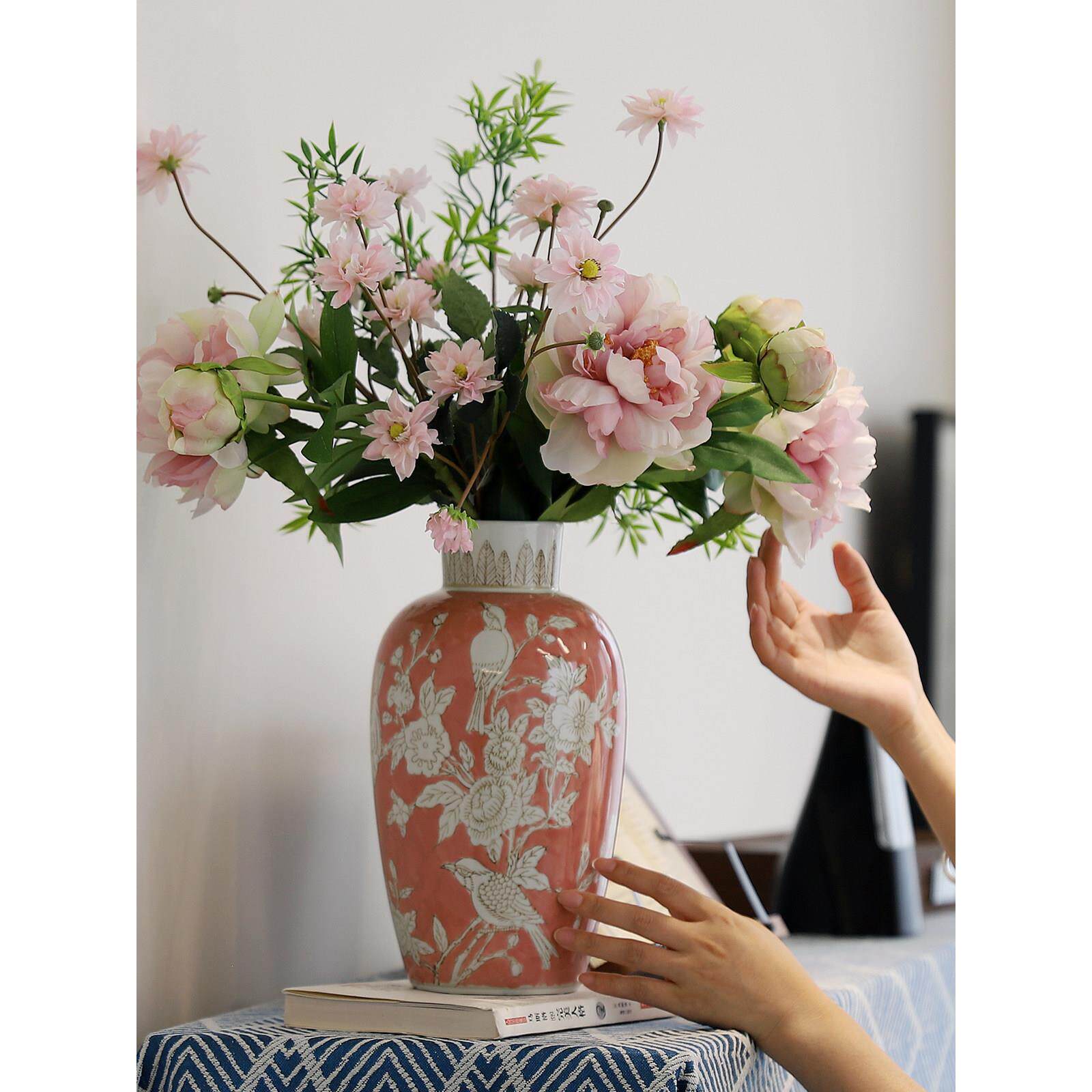 芙菡居品牙绯色灯笼瓶陶瓷花瓶客厅玄关餐桌电视柜手绘青花瓷摆件
