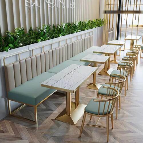 网红轻奢靠墙餐饮卡座沙发定制不锈钢岩板奶茶店咖啡店桌椅组合