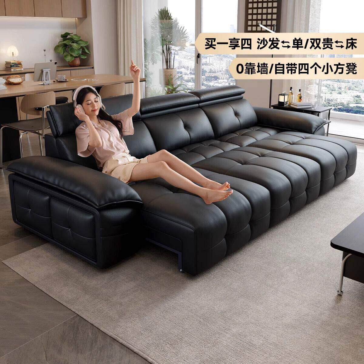 工厂直销沙发床智能遥控劳伦斯靠墙功能沙发头层牛皮可伸缩沙发床