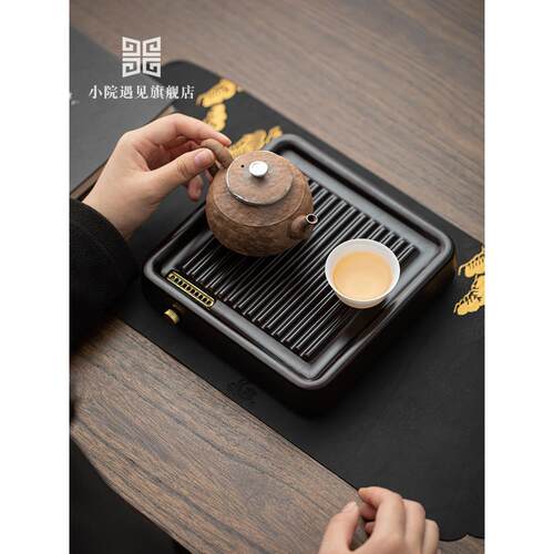 小园满足实木茶盘小型家用干式输液台小型排水壶，单层托盘电木海