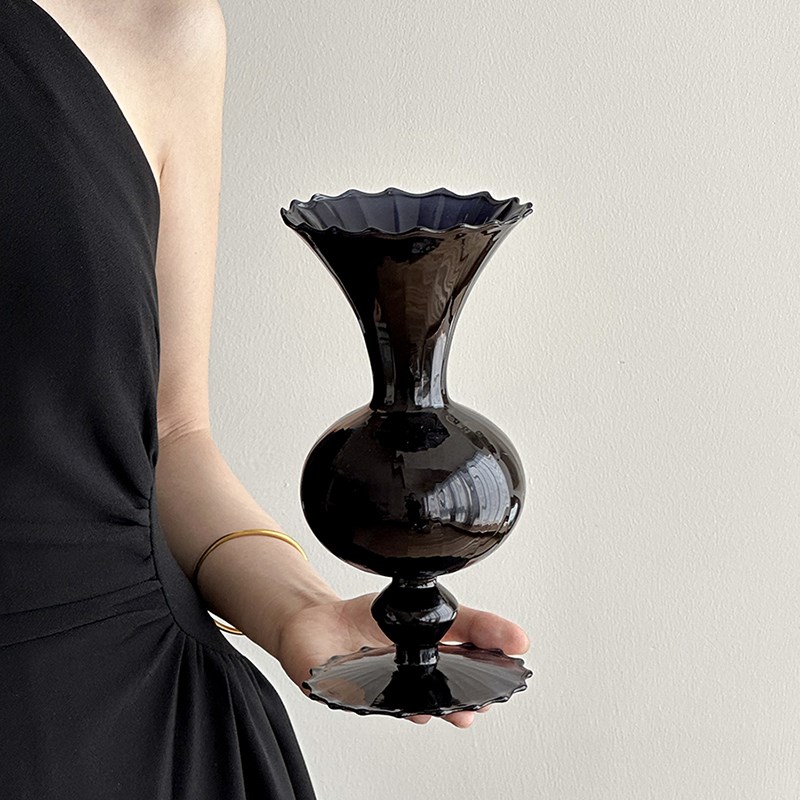欧式简约中古黑硝子玻璃花瓶花A器家居客厅玄关卧室餐桌装饰品摆