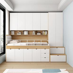 定 制半高床衣柜一体小户型儿童高箱储物床带侧柜组合多功能榻榻