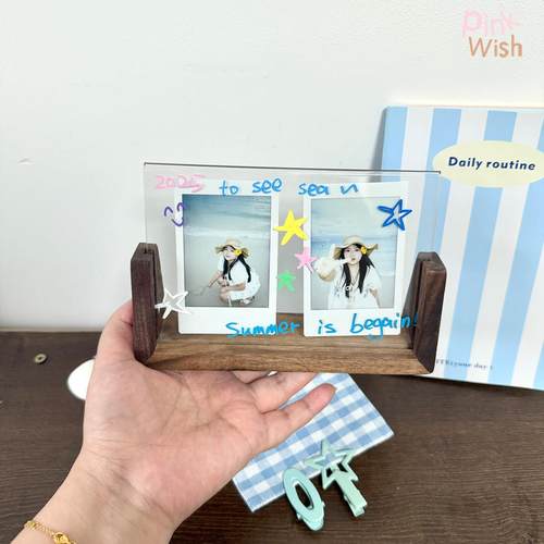 粉红色白日梦丙烯酸相框空框宝丽来6英寸DIY实木高端装饰桌