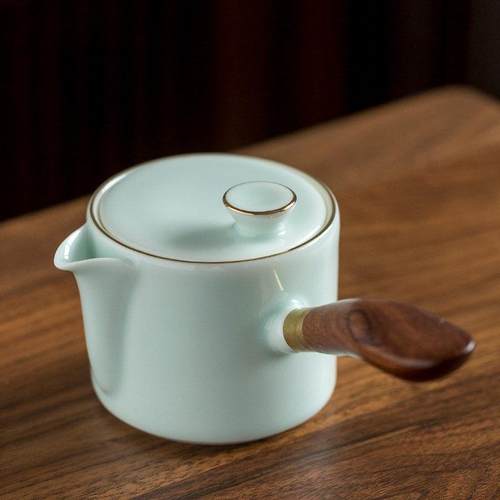 日式木柄侧把茶壶过滤单壶功夫茶具陶瓷家用冲茶壶简约防烫泡茶壶