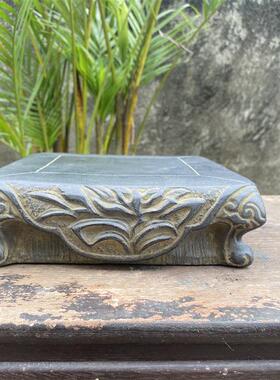 中式复古雕刻方形花盆花瓶佛像奇石底座托架古风创意摆件三昧手作