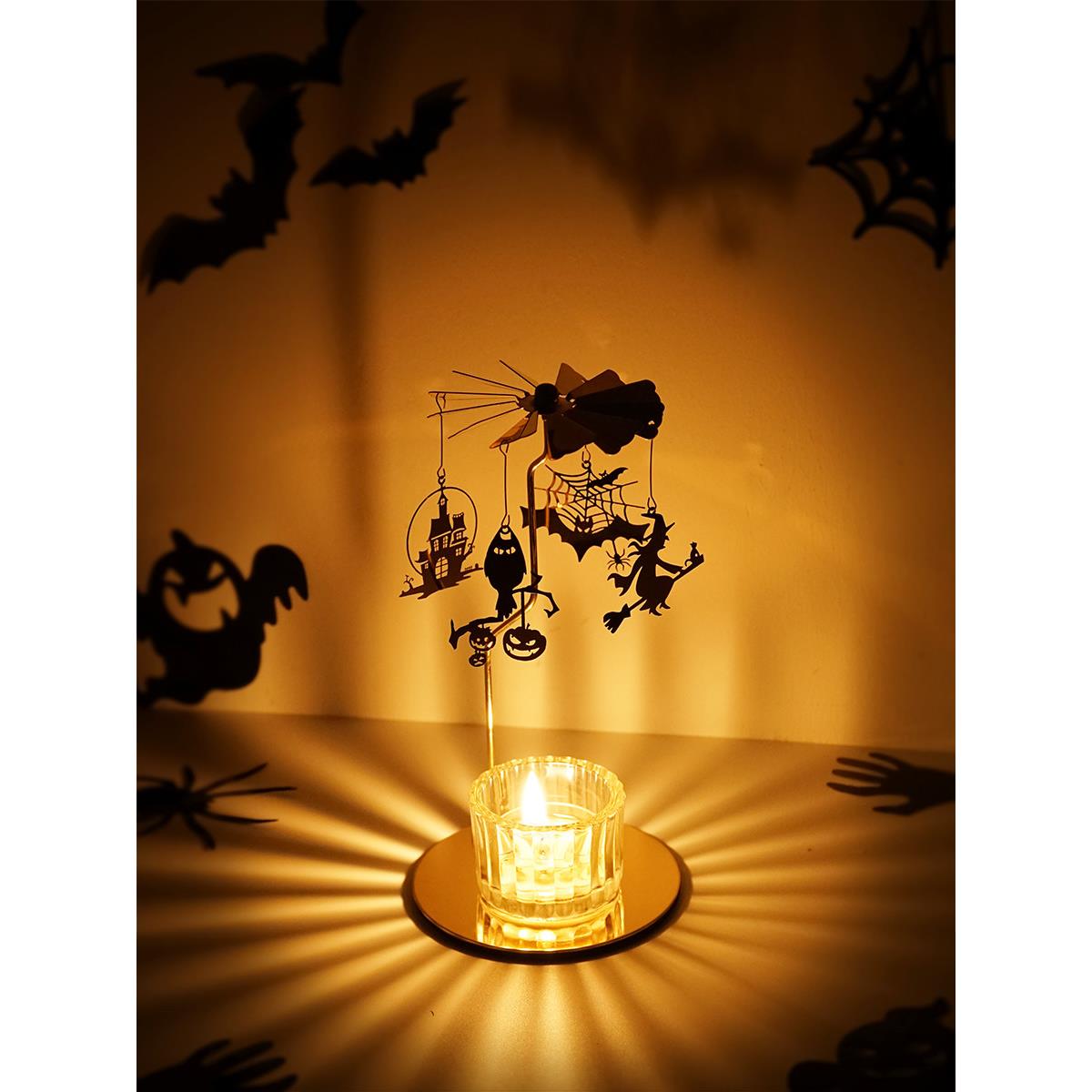 万圣节旋转烛台走马灯氛围感布置装饰Halloween香薰蜡烛摆件礼物
