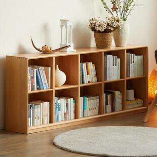 盼居书架客厅落地书柜矮柜儿童格子柜自由组合实木电视柜储物榉木