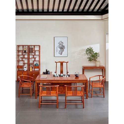 刺猬紫檀茶桌椅组合新中式实木功夫茶几泡茶桌花梨木家用红木茶台