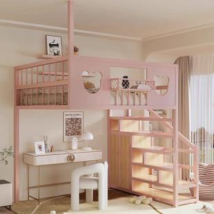 北欧铁艺高架床单上层悬空床小户型省空间吊床阁楼公寓覆铁床架定