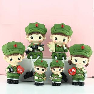 十一国庆节创意摇头军人情侣娃娃电视柜装饰小红军摆件节日礼品