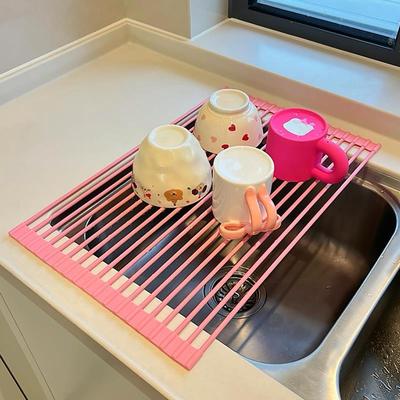 沥水篮可伸缩硅胶卷帘厨房水槽汲水架子家用洗碗池碗碟沥水架碗架