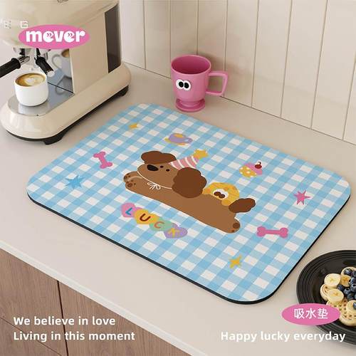 韩式多巴胺小狗沥水垫厨房台面吸水速干垫咖啡机垫茶垫硅藻泥桌垫