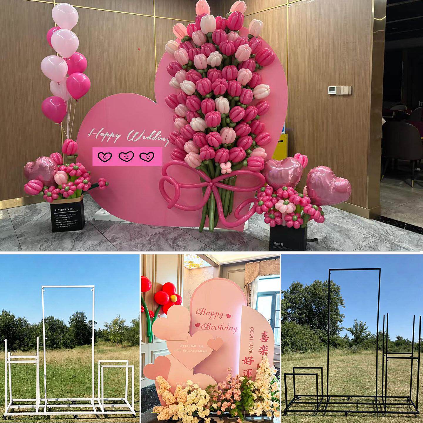 婚庆KT板支架可移动双面展示架婚礼生日订婚宴背景带滑轮铁艺架子