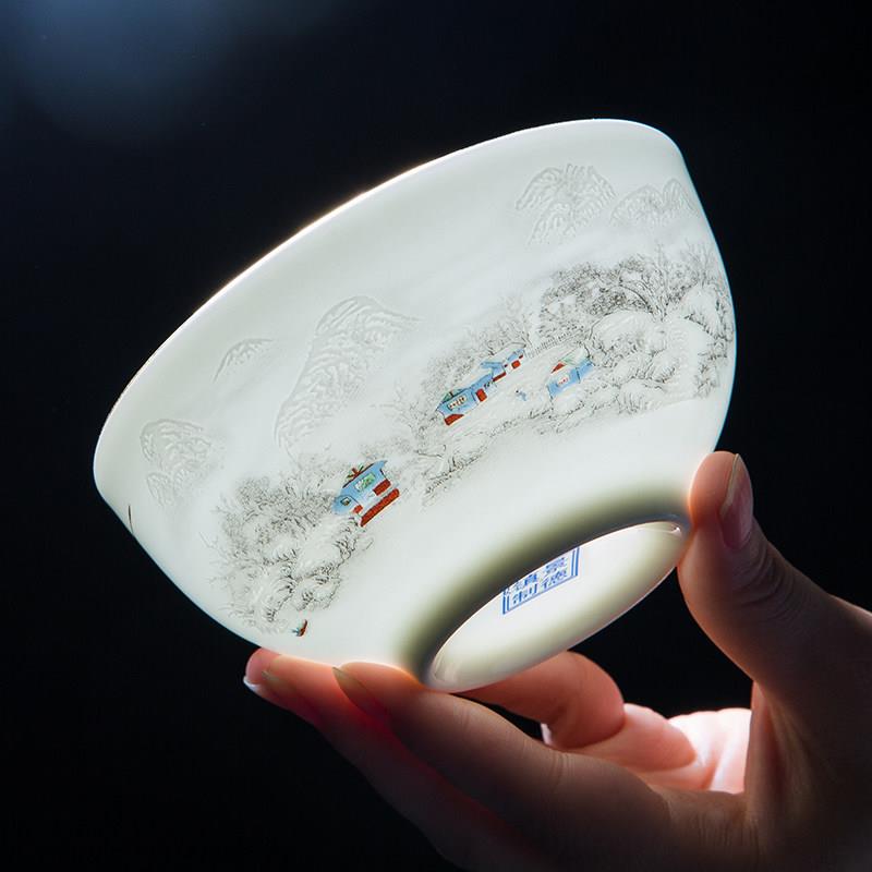 描金边骨瓷饭碗家用小碗简约中式米饭碗小汤碗装泡面碗高档景德镇