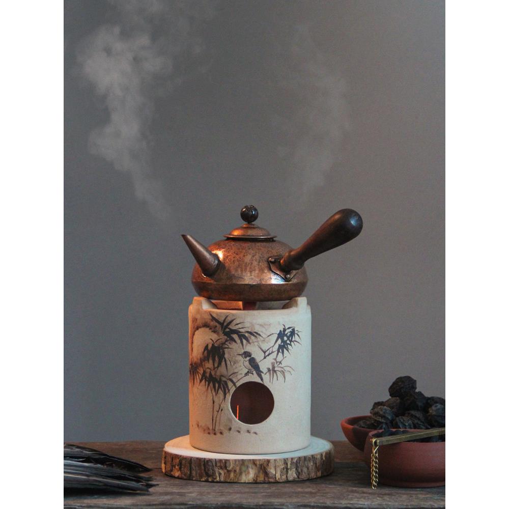 白土覆古炭炉手绘茶炉家用热水器风炉潮州功夫茶小炉老式炭炉
