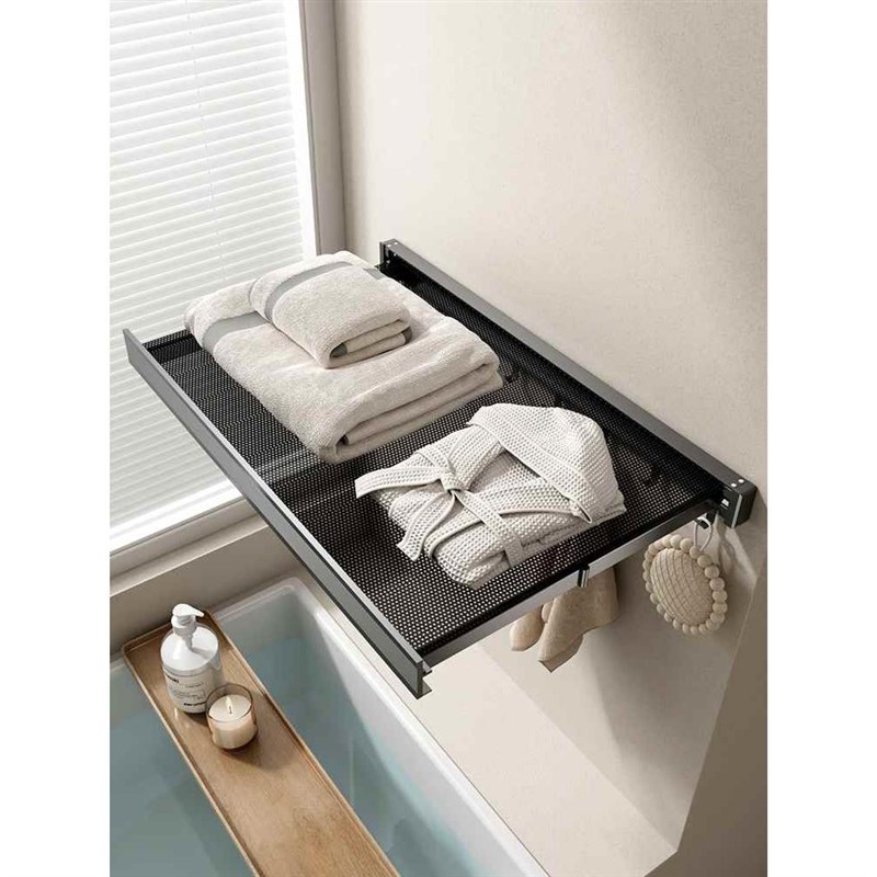 润敏浴室隐形折叠浴巾架免打孔卫生间壁挂毛巾架置物架收纳
