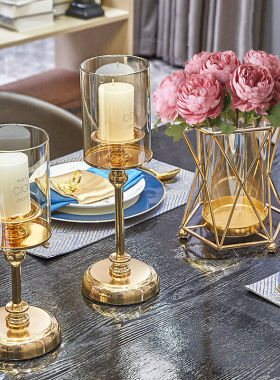 简约北欧复古烛台摆件无烟蜡烛浪C漫烛光西餐餐桌家用现代饰品摆