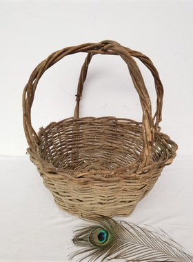 民俗怀旧老物件藤编手q提篮子农耕文化农具编筐民宿装饰品摆件