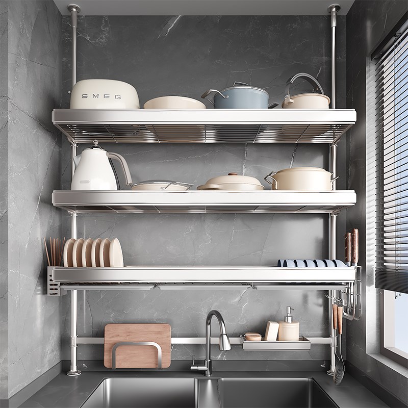 304不锈钢厨房顶天立地置物架窗台水槽上沥水碗架碗筷碗碟收纳架