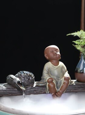 陶瓷流水鱼缸小摆件雾化加湿器造雾造景H喷泉水景配件自动循环家