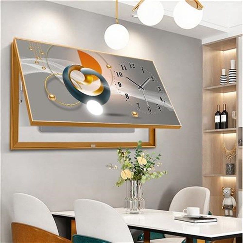 餐厅装饰画电表箱挂画带钟表现代轻奢简约L电闸箱壁画免打孔加挂